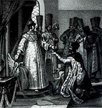 «Царь Феодор Иоаннович делает правителем России Бориса Годунова, 1584».